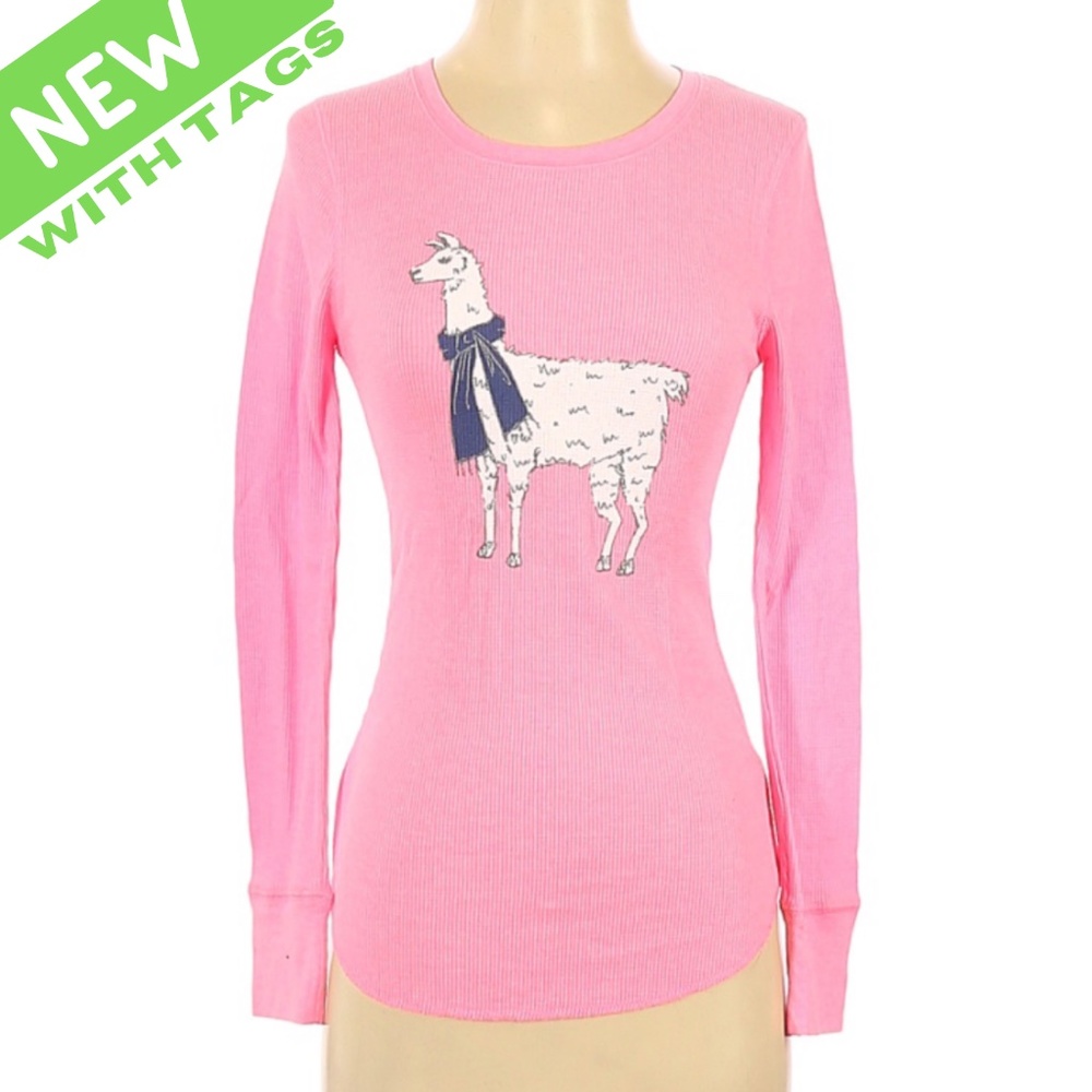 NWT S Cute Bright Pink Llama Thermal Long Sleeve